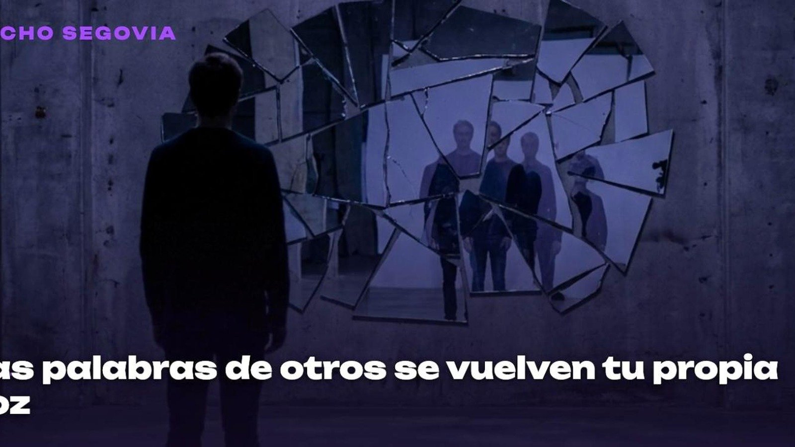 Silueta de una persona frente a fragmentos de un espejo roto que reflejan múltiples versiones de sí misma, imagen del artículo de Nacho Segovia